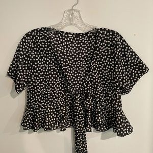 Spotted Tie Front Chiffon Top